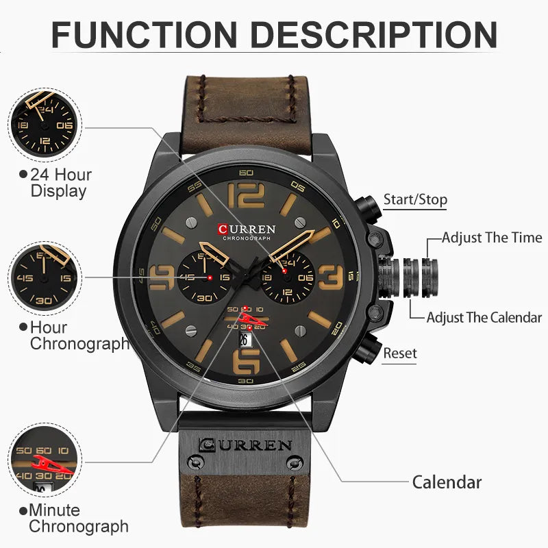 Genuine Leather Relógio Masculino